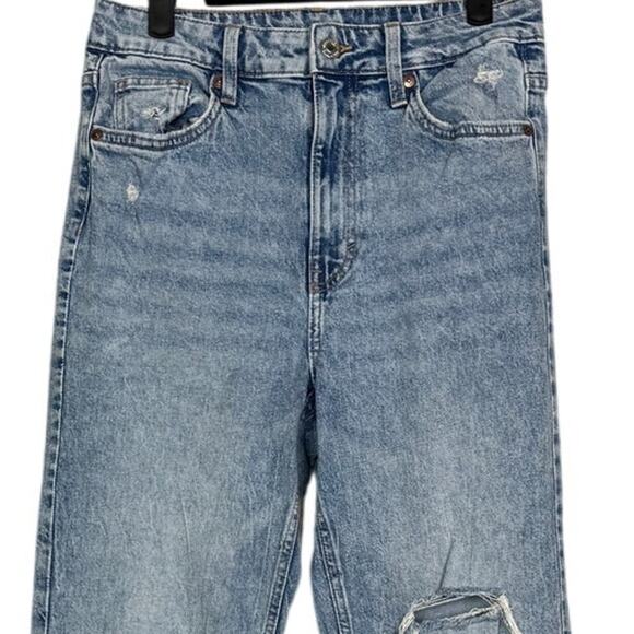H&M Vintage Straight High Waist Coupe Droite Retro Jeans Raw Frayed Hem 6 Blue - Picture 2 of 16